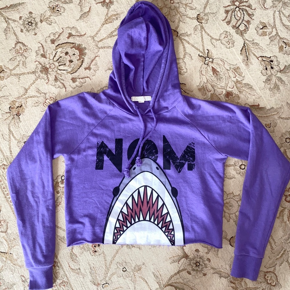 Forever 21 Cropped Shark Hoodie Purple size Small